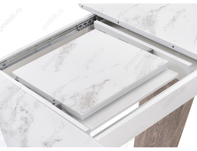 Стол на тумбе Петир дуб с пилением/белая шагрень (Арт 462110)